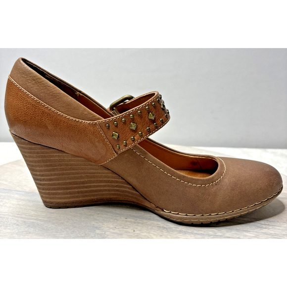Söfft Brown Leather Studded Mary Jane Wedge Heels Women’s Size 8.5 – Comfort Sho - Picture 5 of 10